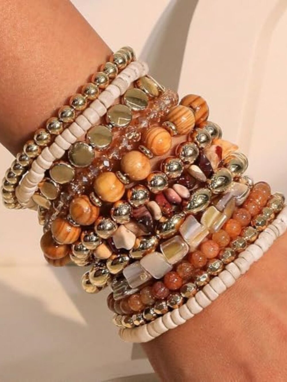 New - 12 Pcs Boho Beaded Bracelets for Women, Brown Orange Colorful Bohemian